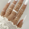Silver Color Geometric Knuckle Rings Set For Women Eye Cross Sun And Moon Leaf Charm Finger Ring Female Boho Party Jewelry