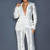 Sequin Blazer V-Neck Two Piece Pant Suit Set