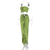 Hugcitar Fashion 2 Pcs Sets Strapless Tie Flower Draped Sexy Crop Tank Top Slit Tassel Maxi Skirt Women Outfit Festival Party