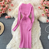 YuooMuoo Autumn Winter 2025 Women Dress Elegant Cross V-neck Slim Waist Knitted Bodycon Dress Korean Office Lady Vestidos