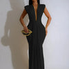 Elegant Ruched Bodycon Maxi Dresses for Women Birthday Night Party Evening Prom Deep V-neck Sheath Celebrity Formal Long Dress