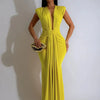 Elegant Ruched Bodycon Maxi Dresses for Women Birthday Night Party Evening Prom Deep V-neck Sheath Celebrity Formal Long Dress