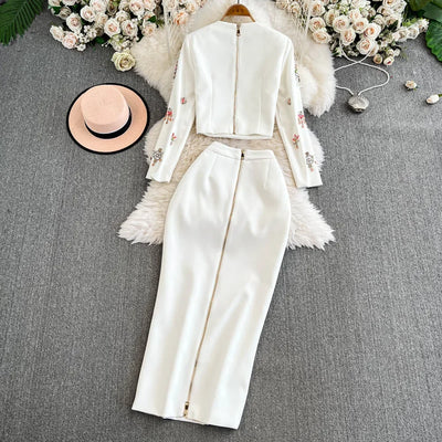 TWOTWINSTYLE Luxury Style Two Piece Set For Women O Neck Long Sleeve Topa High Waist Skinny A Line Skirt Set Female KSE524945