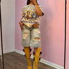 Europe America Summer New High-waisted Loose, Vintage, Ripped Denim Mid-length Straight-leg Wide-leg Pants. Casual Denim Shorts