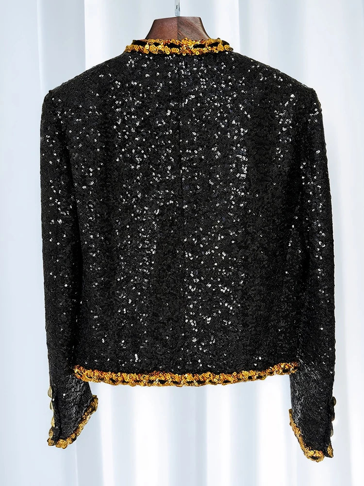 Fashion 2024 Designer Women's Gold Chains Sequined Jacket Coat Outfit Spring