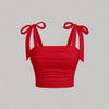 Solid Tie Shoulder Ruched Wide Strap Slim Fit Crop Top for Women Summer 2025 Y2K Clothes Pink Backless Cami Top Streetwear
