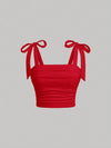 Solid Tie Shoulder Ruched Wide Strap Slim Fit Crop Top for Women Summer 2025 Y2K Clothes Pink Backless Cami Top Streetwear