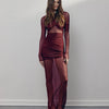 Articat Elegantes Mesh-Patchwork Langarm-Bodycon Party Club Abendkleid Sexy Doppellagiges Perspektivkleid Herbstkleidung