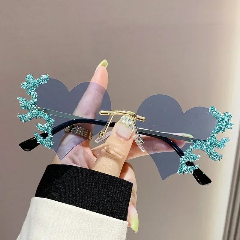 Randlose Sonnenbrille Damen Luxusmarke Strass Sonnenbrille Damen Niedliche Herzform Punk Party Brille очки від сонця женские