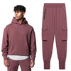 Men's Thick Cotton Training Sets Hoodie Casual Sports Pullover Hooded 2-piece Top with Pants Sweatshirts Gym Running Tracksuits