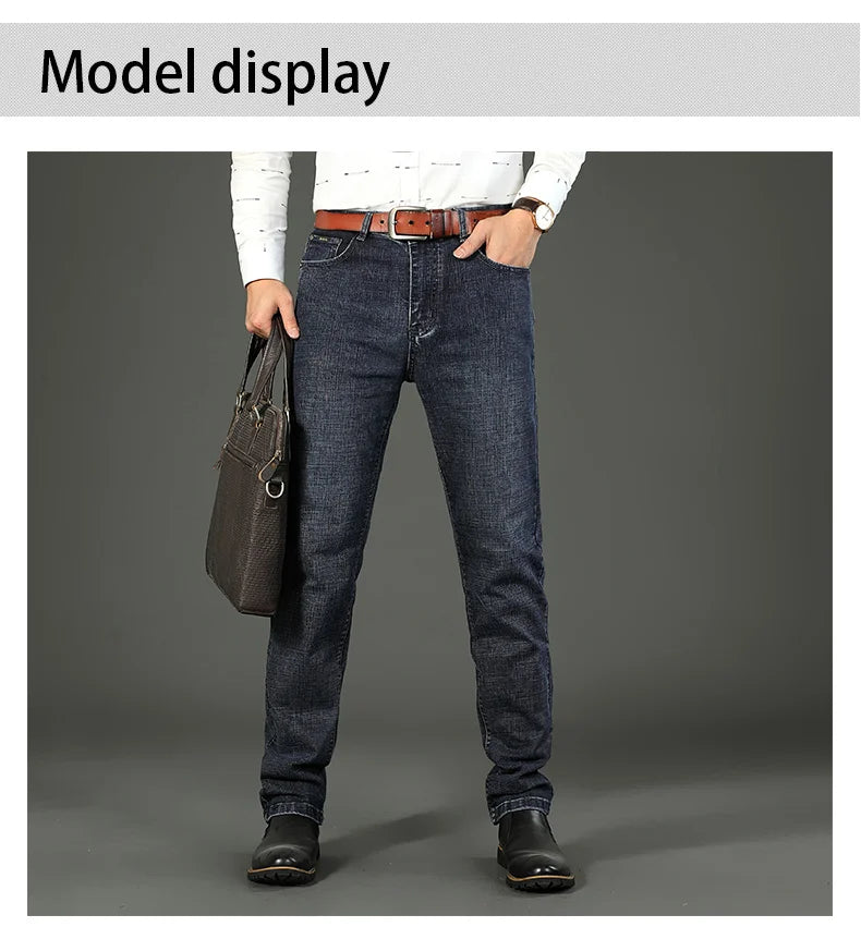 Wthinlee Neue Business Herren Jeans Casual Gerade Stretch Mode Klassische Blau Schwarz Arbeit Denim Hosen Männliche Marke Kleidung