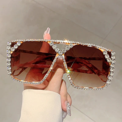 KAMMPT Strass Glanz Marken Design Sonnenbrille Mode Damen Grau Sonnenbrillen Trendige Dekoration Sonnenbrille für Party Autofahren