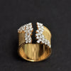 Huitan Trendy Luxury Gold Color Cubic Zirconia Ring for Women Modern Wide Band Finger Ring OL Style Female Jewelry Drop Shipping