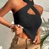 Summer New Women Heart Criss Cross Ribbed Knit Sleeveless Halter Crossfit Y2K Crop Top Clothes Femme Sexy Casual Backless Tank