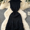 Joskaa 2025 Summer Women Elegant Round Neck Sleeveless Tassels Hem Bodycon Mini Knitted Dress Holiday Beach Party Clubwear