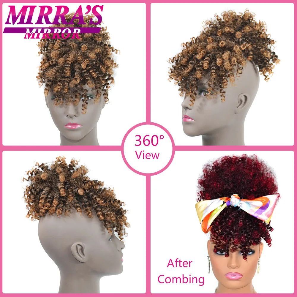 Synthetic Afro Puff Drawstring Ponytail Hair Bun 10 Inch Short Afro Kinkys Curly Afro Bun Extension Hairpieces Large Size