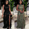 HLJ Sexy Sequin Patchwork Bodycon Dresses for Woman Mesh Shining Sleeveless Ruffle Dress Female Party Clubwear Vestidos 2025 New