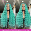 13x4 13x6 Green Blue Lace Front Wigs Human Hair Deep Wave Lace Closure Frontal Wig Deep Curly Mint Green Colored Human Hair Wigs