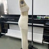 HLJ Casual Crochet Knit Women 2 Piece Outfits Strapless Bandeau Crop Top + Tassel Mesh Wide Leg Pants Matching Streetwear Summer