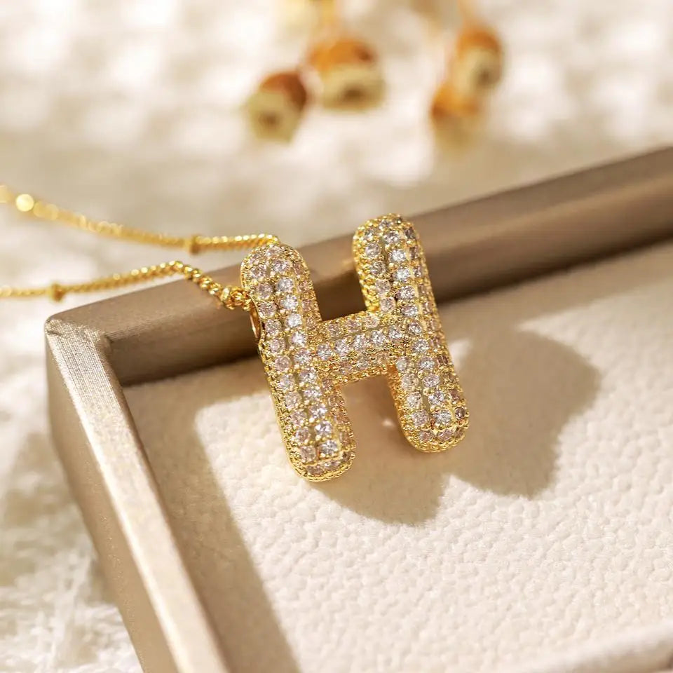 RAKOL Exquisite Copper Gold-plated Zircon Pendant American Minimalist Collarbone Chain 26 A-Z Balloon Letter Necklace For Women