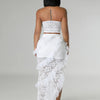 Sexy Two 2 Piece Sets Night Club Outfits for Women White Lace See Through Sleeveless Strapless Top and Ruffles Long Skirts Suit