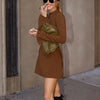 Dulzura Langarm Reißverschluss Bodycon Minikleid mit Taschen Einfarbig Elegantes Outfit Büro Streetwear Damen Herbst Winter Kleidung