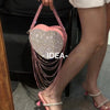 Bling Tassel Heart-shape Satin Bag Glitter Rhinestone Diamond Evening Bag Women Handbag Wedding Party Clutch Purse Crossbody Bag