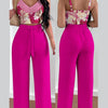Women Fashion Print Halter V-Neck Short Tank Suit Tops Long Pants Matching Set Summer Casual Female Slim Pants Two Piece Sets