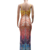 Neue Gradient Strass Tie-Dye Print Neckholder Meerjungfrau Lange Kleider Damen Rückenfrei Ärmellos Schmal Geburtstagsparty Abschlussball Vestidos