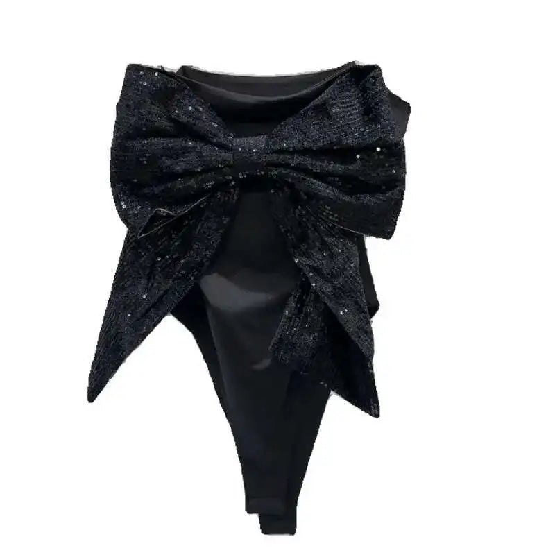 DEAT Sequin Big Bow Jumpsuit Suspender Vest For Women 2024 Summer New Fashion Celebrity Solid Color Camisole Female 11XX9197