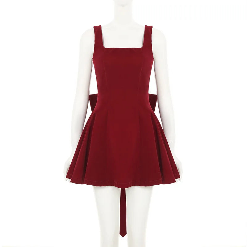 Tuularose Red Bow Dress Women's Sexy Backless Slim Tank Top A Line Dress Sleeveless Spaghetti Straps Luxury Party Evening Dress