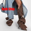 GIGIFOX Kniehohe Stiefel mit Umschlag für Damen Stiletto High Heels Spitz zulaufende Zehenpartie Reißverschluss hinten Verstellbare Schnalle Halbwadenhohe Stiefel