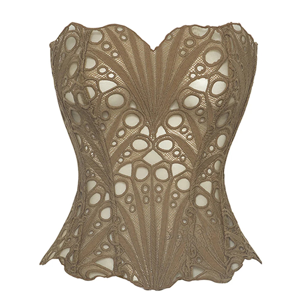 Hollow Out Corset Tops Irregular Hem Fishbone Underbust Top Slim Bandage Shapewear Bustier Korset Costumes Evening Party Corset