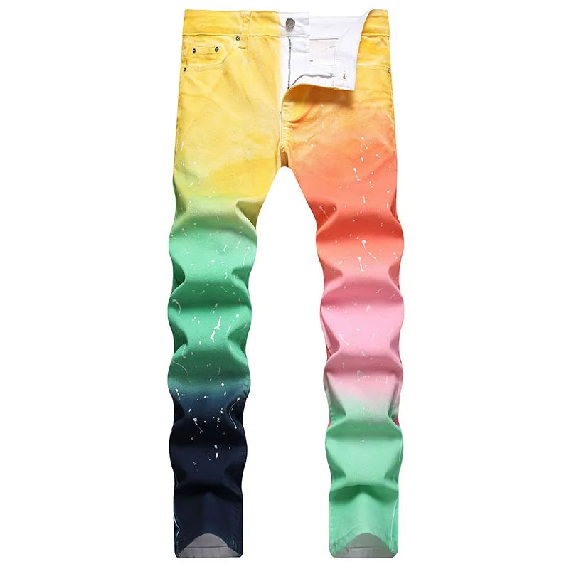 2023 New  Casual Mens Cotton Jeans Elastic Slim Skinny White Camouflage Printing Jeans Male Thin Denim Pants Vaqueros Hombre
