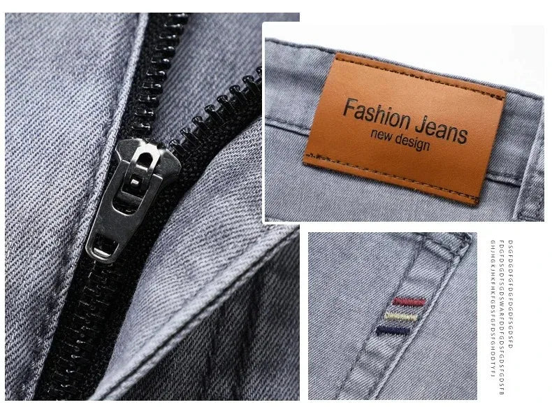 Sommer elastische Herrenjeans Mode Grau Bequeme Business Straight Stretch Baumwolle Casual Denim Hose Marke Männliche Dünne Hosen