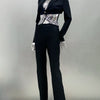 2024 New Arrival Black White Women Long Sleeve Sexy V-Neck Bodycon Bandage Set Shinning Crystal Nightclub Party Women's Set