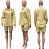 Two Piece Short Sets Women Striped Single Breasted Cardigan Blouses Shorts Elastic Waist Shirt Suit Casual Outwear Summer