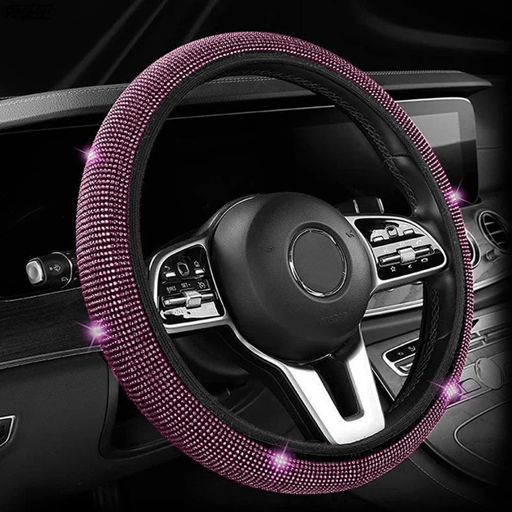 Bling Auto Lenkradabdeckung mit Kristall-Diamant Glitzerndem Auto SUV Strass Lenkradschutz Fahrzeug Auto Dekoration