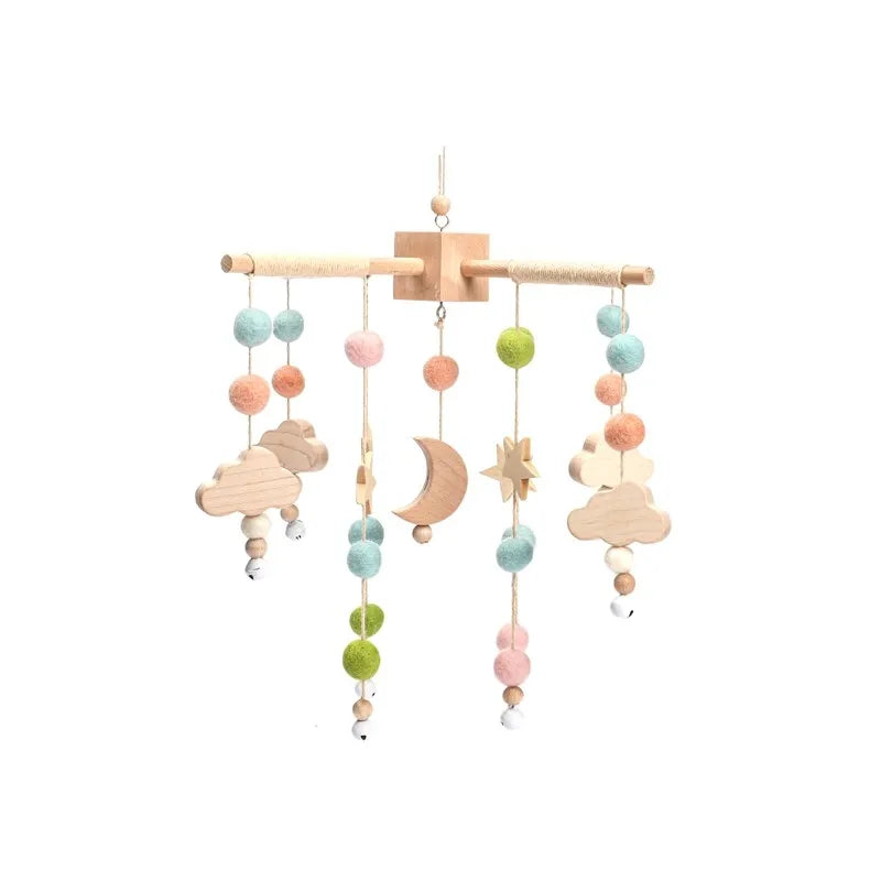 Crib Mobile Bed Bell Wooden Baby Rattles Soft Felt Cartoon Animal Bed Bell Newborn Music Box Hanging Toy Crib Bracket Baby Gifts