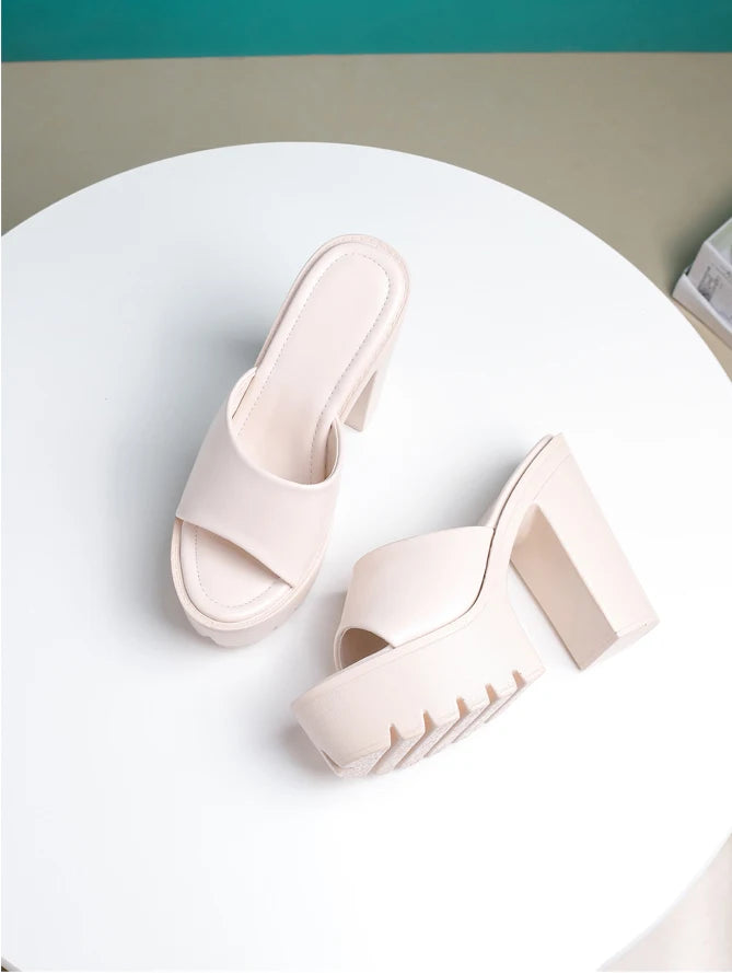 Eilyken Sommer-Fashion Damen Pantoletten Bankett Nachtclub Plateau Chunky High Heels Mules Slides Grüne Weiße Sandalen