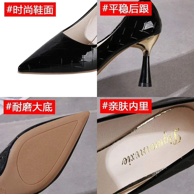 Schuhe Damen 2024 Trend Neue Sommer Rote Absätze Elegante Damen Schwarze Pumps mit Absatz Spitz zulaufende Pumps Kleid Leder Weiße Damenschuhe