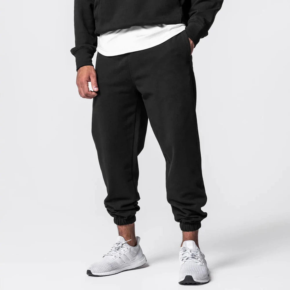 Men's Thick Cotton Training Sets Hoodie Casual Sports Pullover Hooded 2-piece Top with Pants Sweatshirts Gym Running Tracksuits