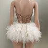 Hot Sale Women Sexy Mesh Ruffles Ball Gown Mini 2 Pieces Dress Lace-up Crystal Birthday Party Celebrate Nightclub Wear