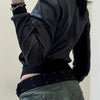 Street style waist cinched short stand up collar PU leather spicy girl zipper cardigan casual jacket