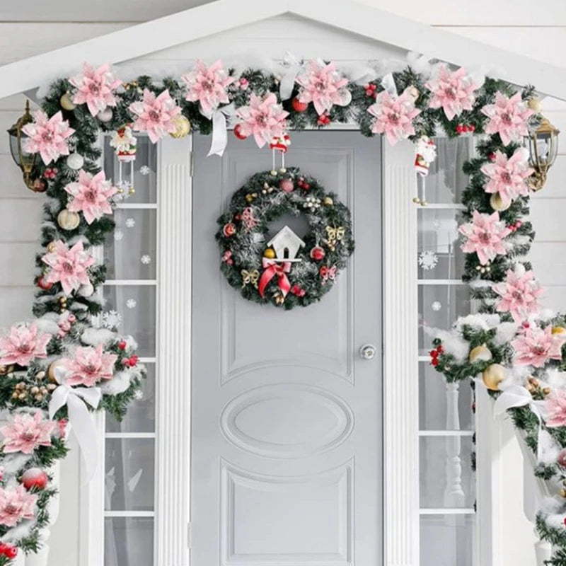 5 Stück 14,5 cm Glitzer künstliche Weihnachtsblumen fröhliche Weihnachtsbaumdekoration Neujahrsornamente gefälschte Blumen Weihnachten Natal