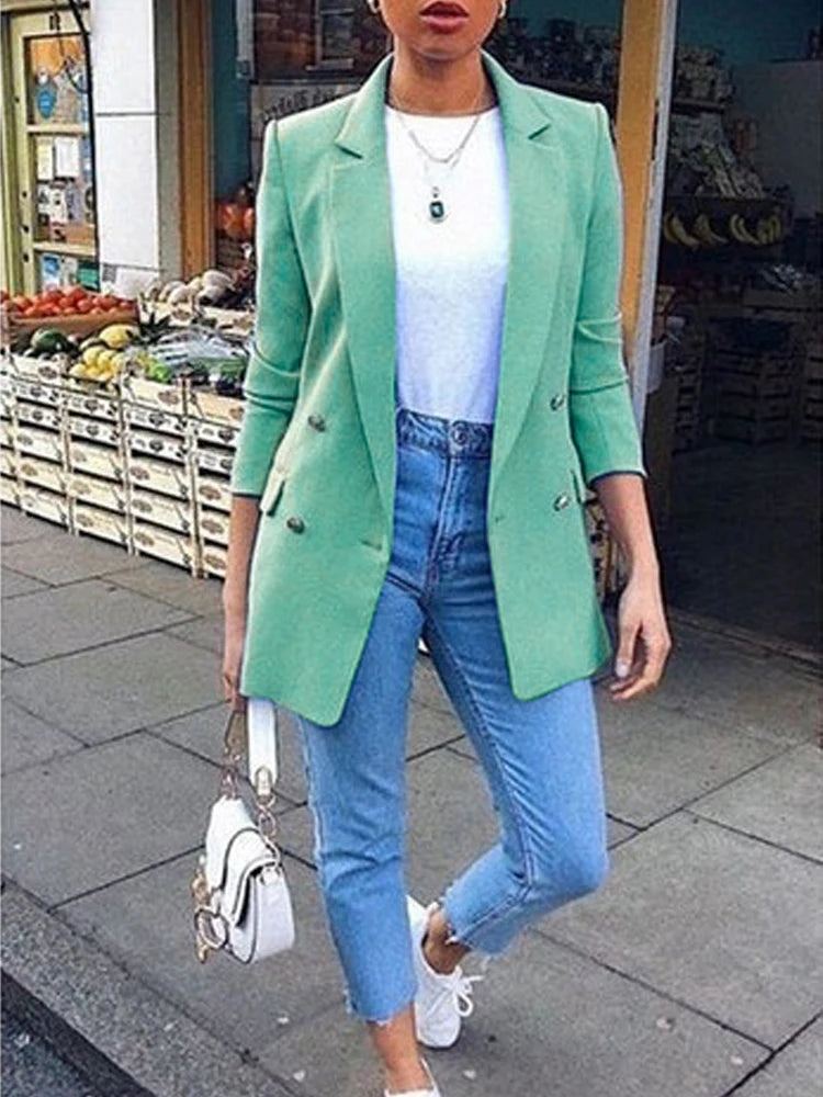 Women Fashion Solid Casual Suit Office Wear Vintage Long Sleeves Coat Spring Autumn Lady Jackets Blazers Jacket Lapel Outerwears