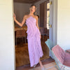 Chic pleated halter neck long vacation dress high quality purple strapless Lotus Edge Maxi Dress 2026 New Lady Vacation Gowns
