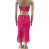 CM.YAYA Beach Knit See Though Women Two 2 Piece Set Outfits Halter Neck Crop Top and Tassel Midi Skirt Suit 2023 New Dress Set