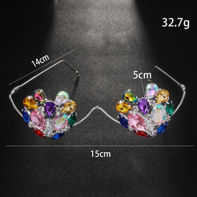 Bunte Kristall Herz Brillenrahmen Ohne Gläser Gesichts-Accessoires Modedesign Strass-Sonnenbrille Gläser Party für Damen