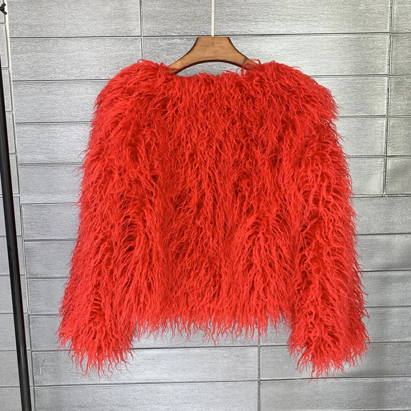 2023 Women Faux Fur Coat Autumn Winter High Quality Fluffy Short Coat Faux Fur Jacket